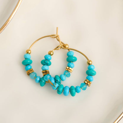 Narelle Waterproof Gemstone Beaded Hoop Earrings