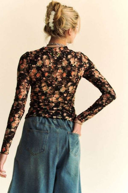 Floral Print Lace Mesh Layering Top