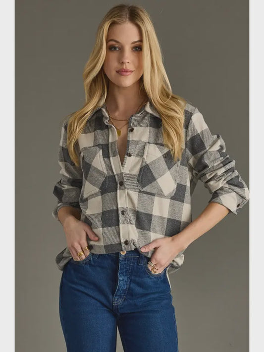 Gray & Cream Plaid Super Soft Button Up