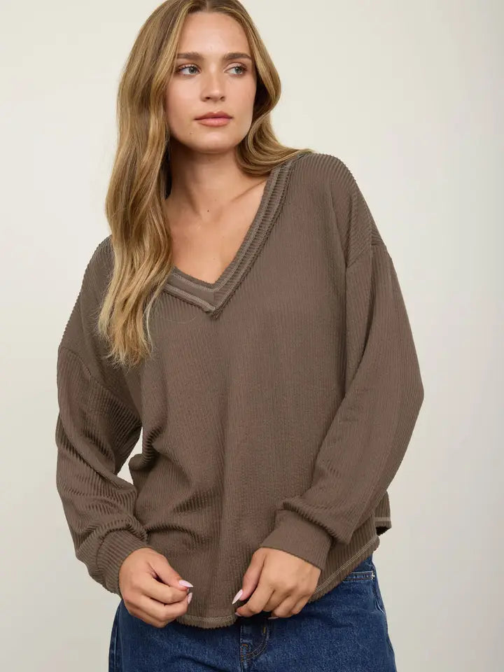 Weekend Wanderer Raw Edge Rib Top