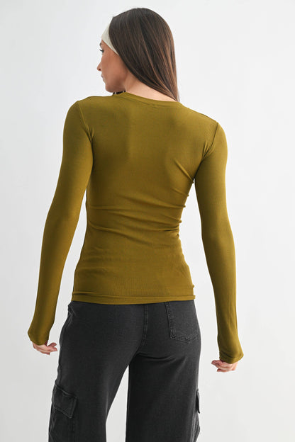 Essential Long-Sleeved Micro-Ribbed Athleisure Top