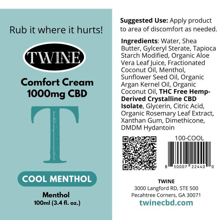 CBD Topical Lotion Comfort Cream - Pain Relief -Cool Menthol