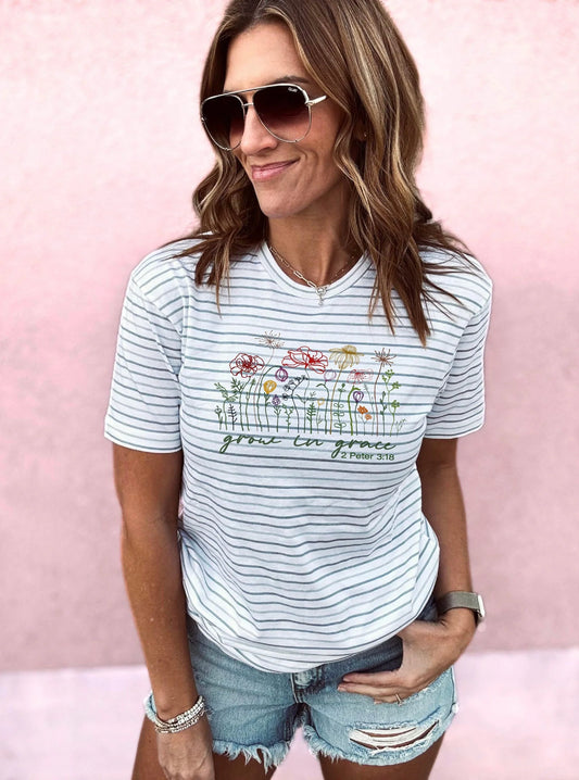 Grow In Grace Striped Graphic Tee