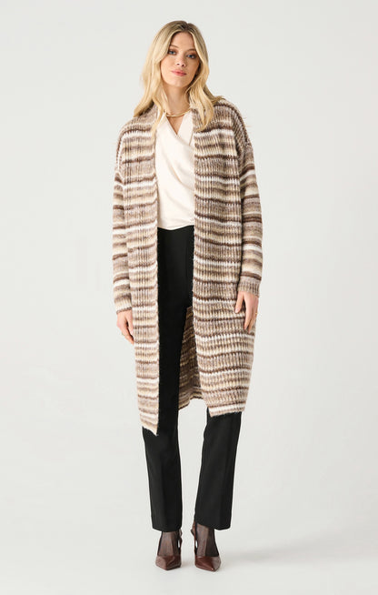 Textured Stripe Open Cardigan in Brown/Cream Stripe by Dex