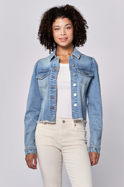 Roselyn Puff Sleeve Denim Jacket in Monocloud by Dear John