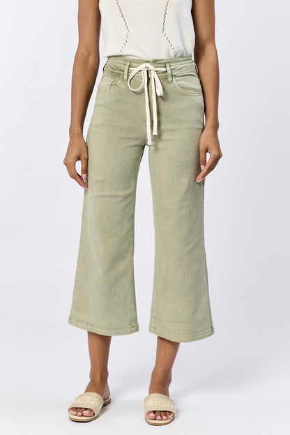 Audrey High Rise Drawstring Wide Leg Jeans in Sage by Dear John