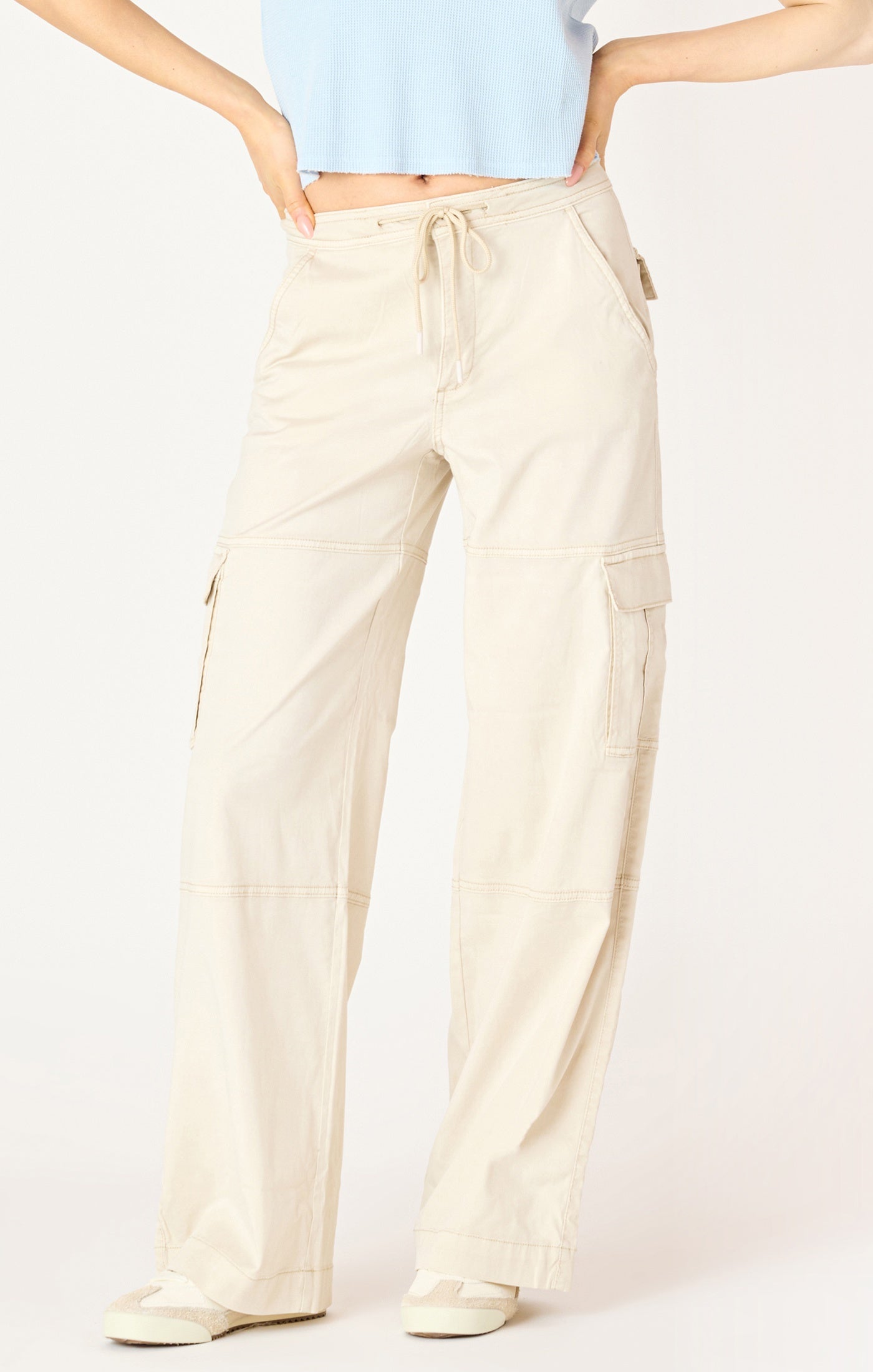 Cream Beige Fluid Cargo Pants by Dex