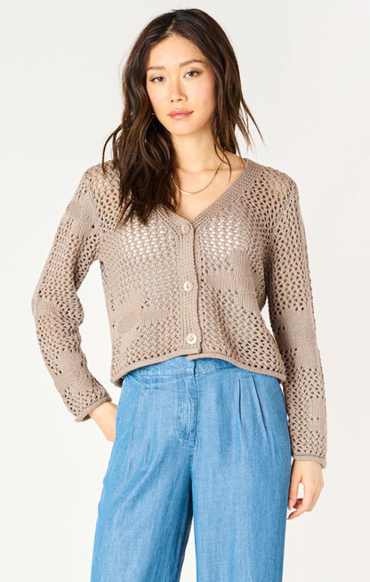 Taupe Floral Crochet Cardigan by Dex