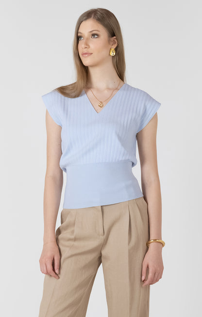 Fresh Sky Ribbed Sweater Top by Dex