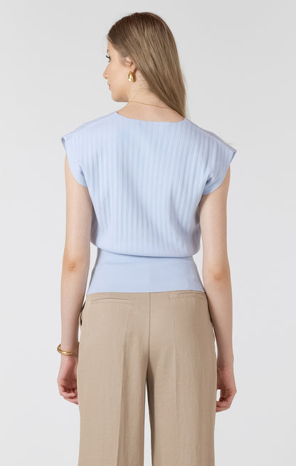 Fresh Sky Ribbed Sweater Top by Dex