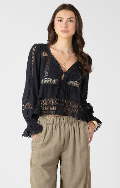 Midnight Lace Tie-Front Blouse by Dex