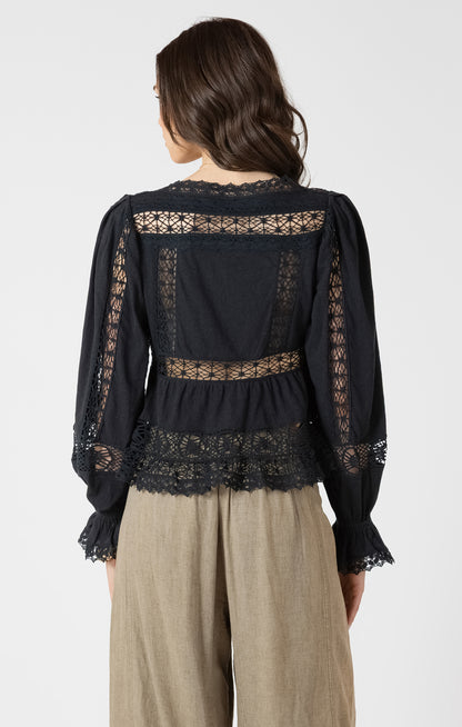Midnight Lace Tie-Front Blouse by Dex