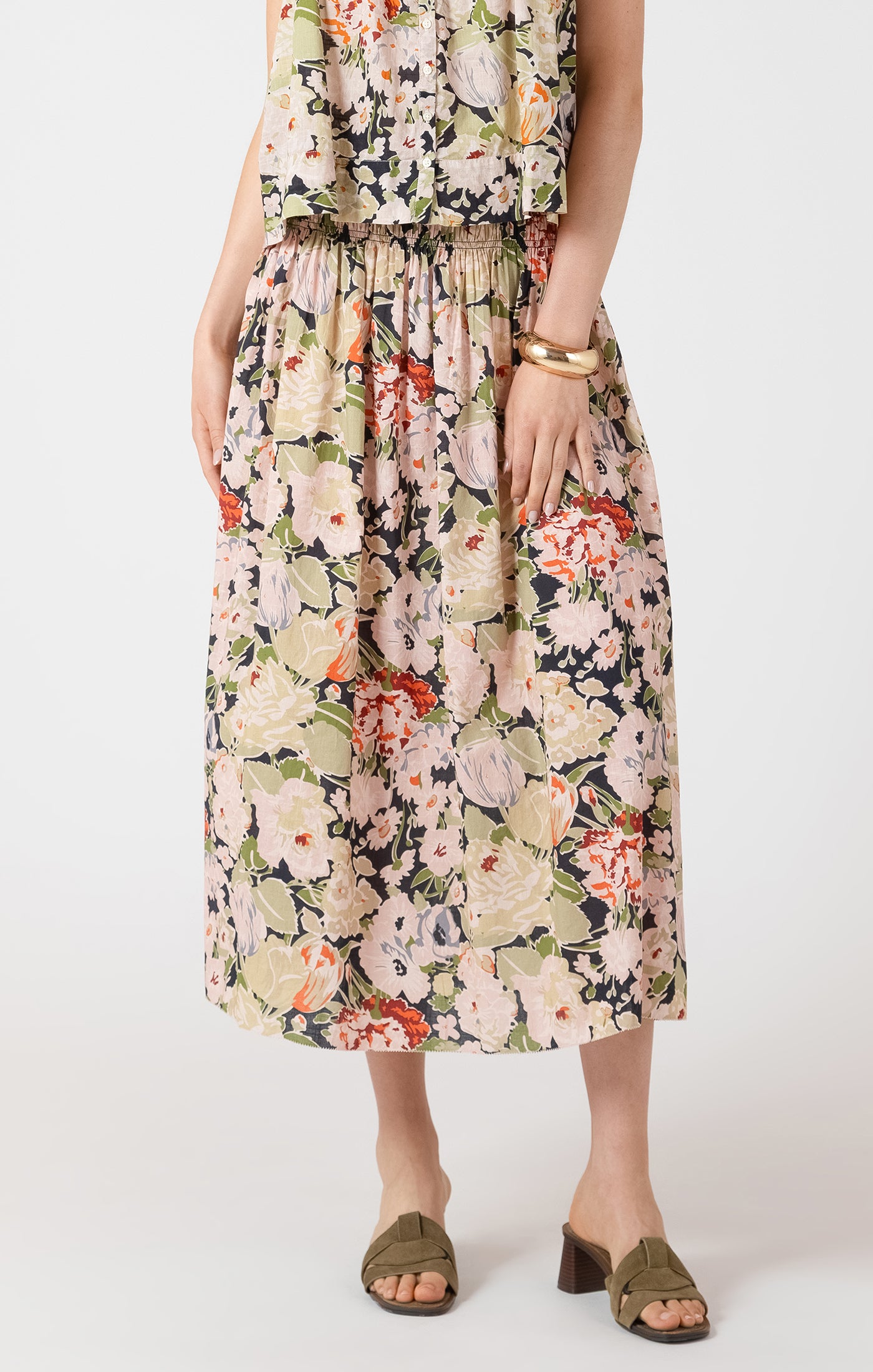 Garden Party Smocked Midi Skirt by Dex