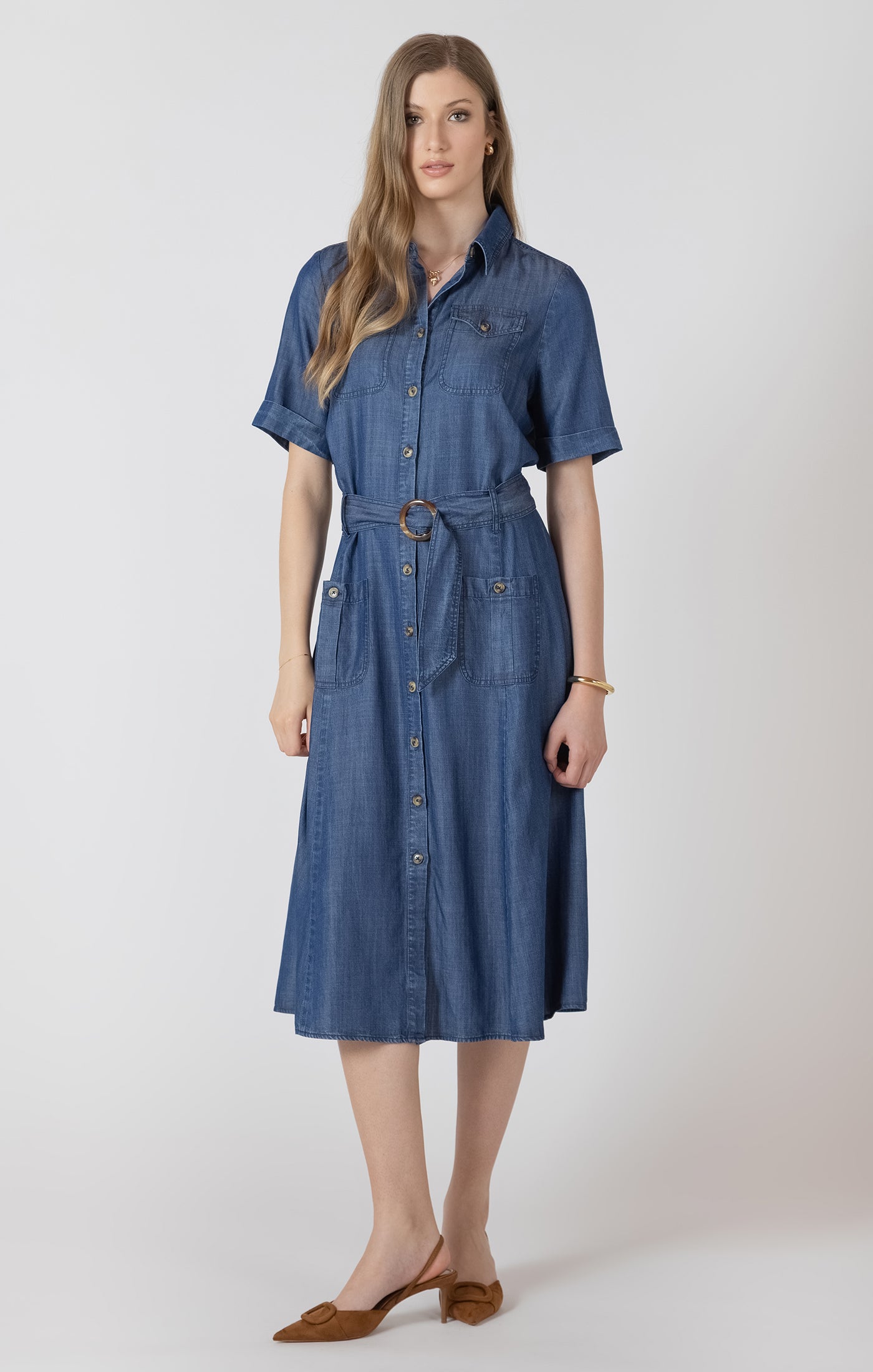 Classic Charm Chambray Midi Dress by Dex
