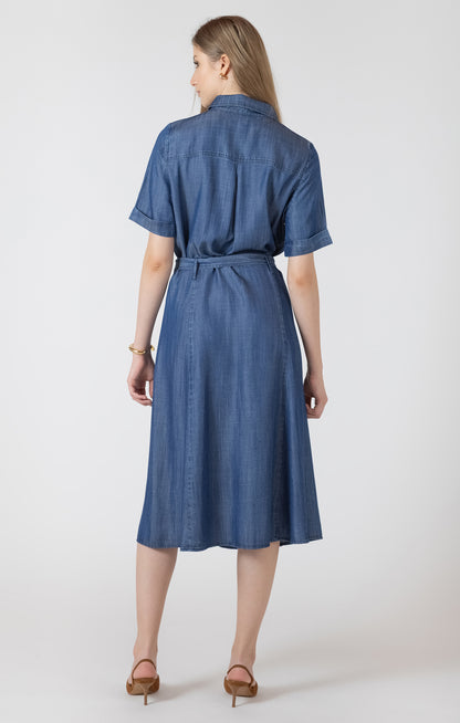 Classic Charm Chambray Midi Dress by Dex