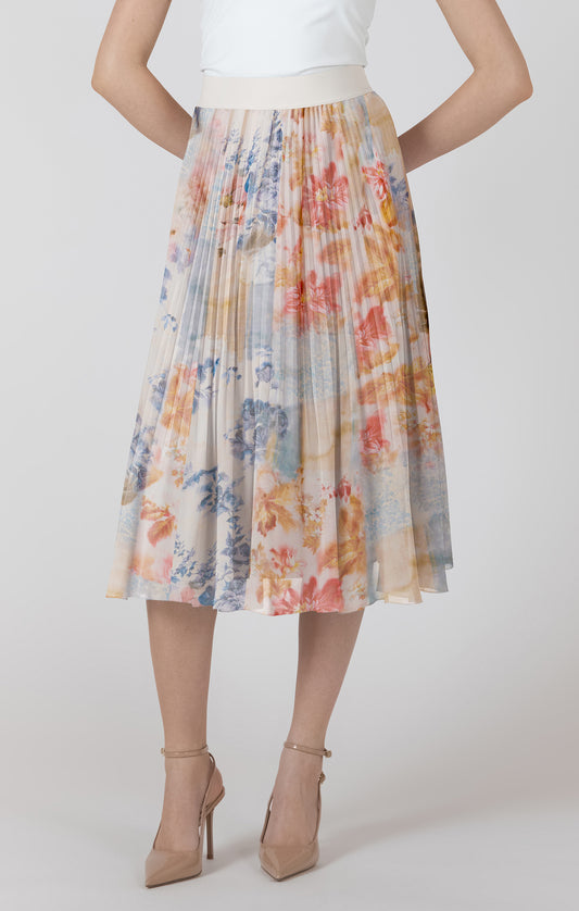 Pastel Petals Pleated Midi Skirt by Dex