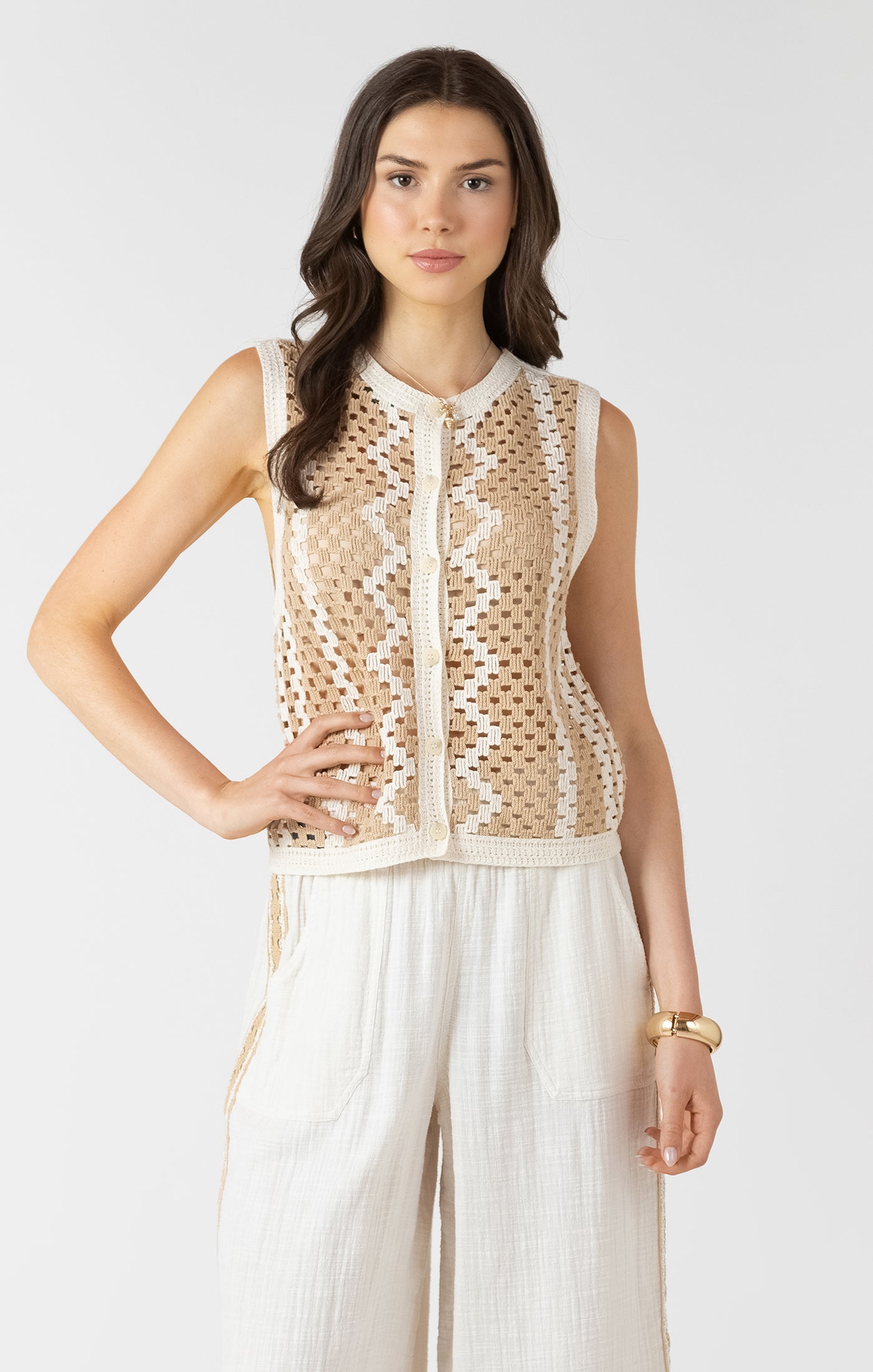 Naturally Chic Crochet Top in Natural & Sand Combo by Dex