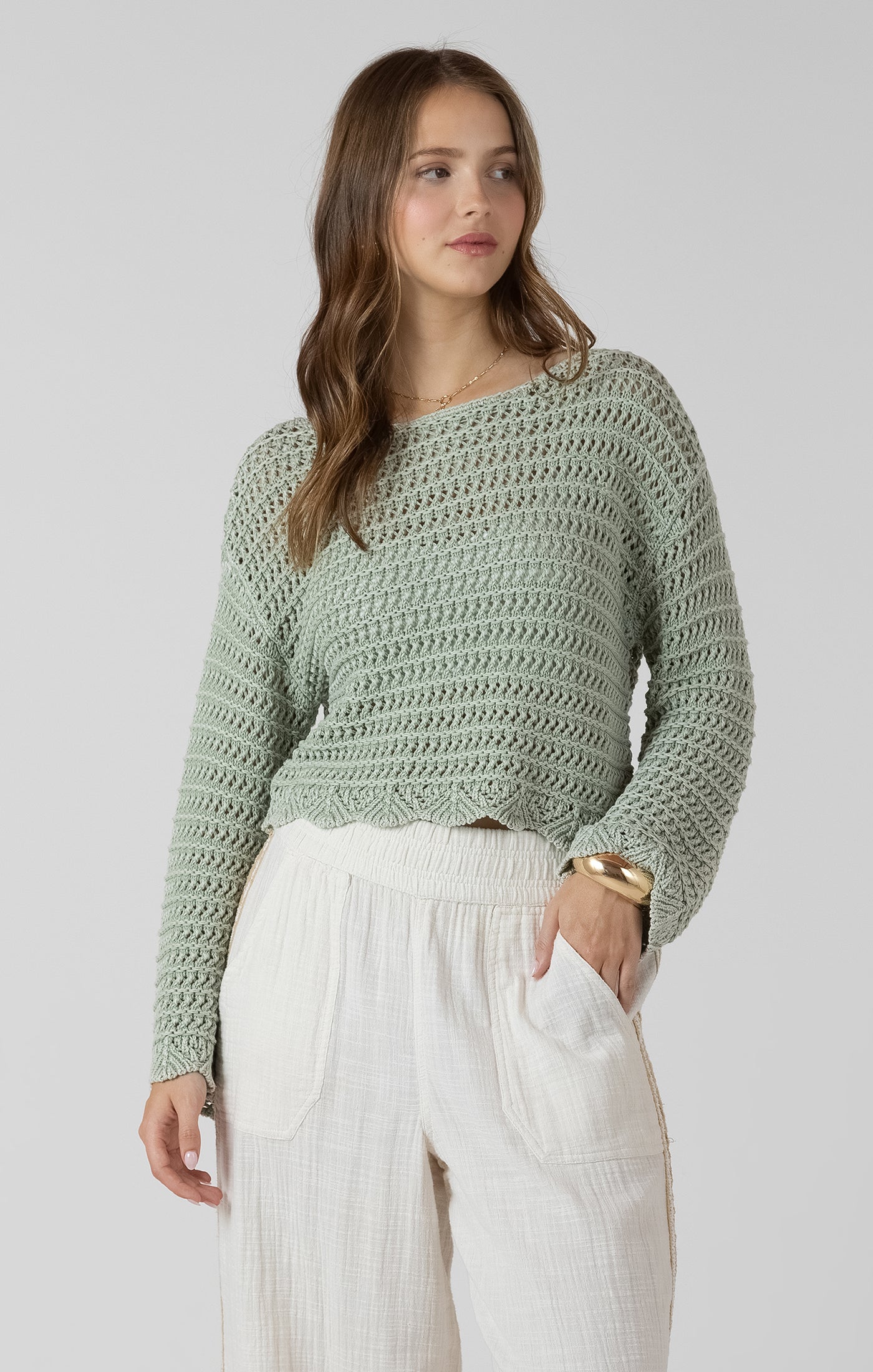 Calm & Collected Knit Top in Washed Sage by Dex