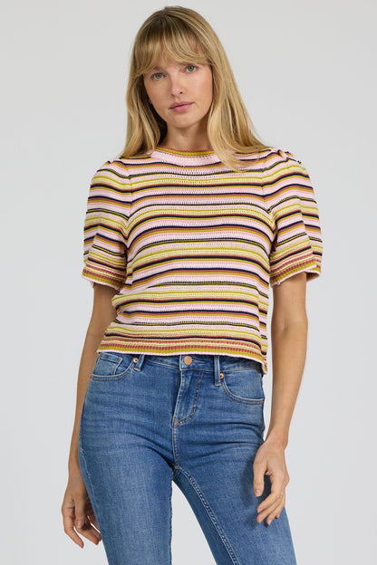 Simone Sweater in Peachy Yellow Stripes by Dear John
