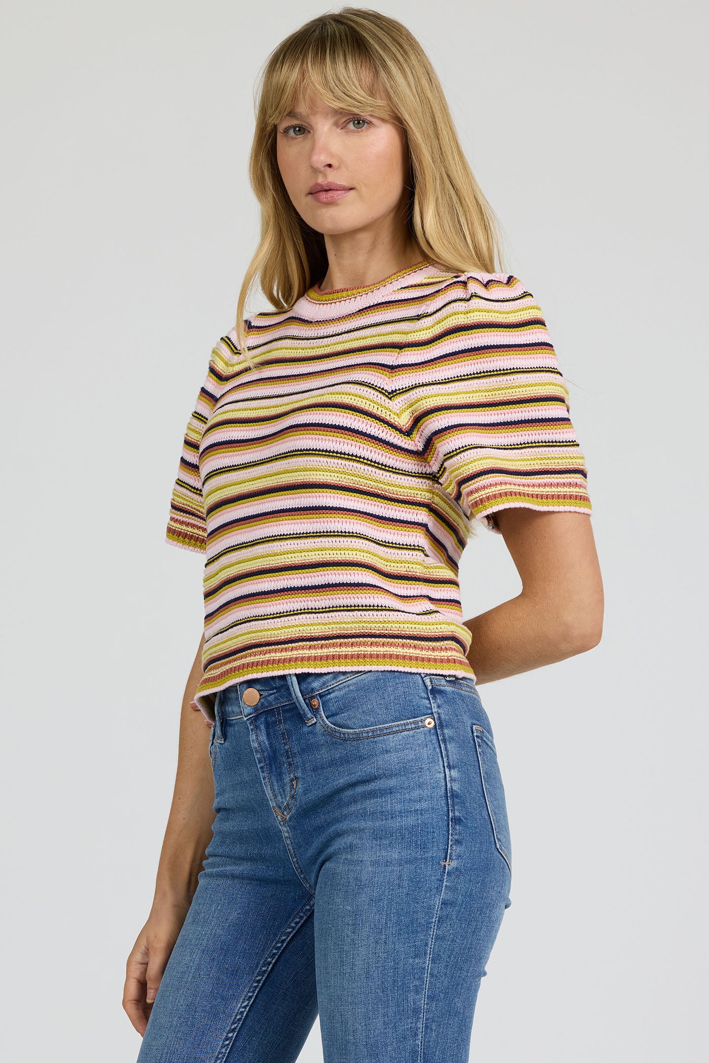 Simone Sweater in Peachy Yellow Stripes by Dear John