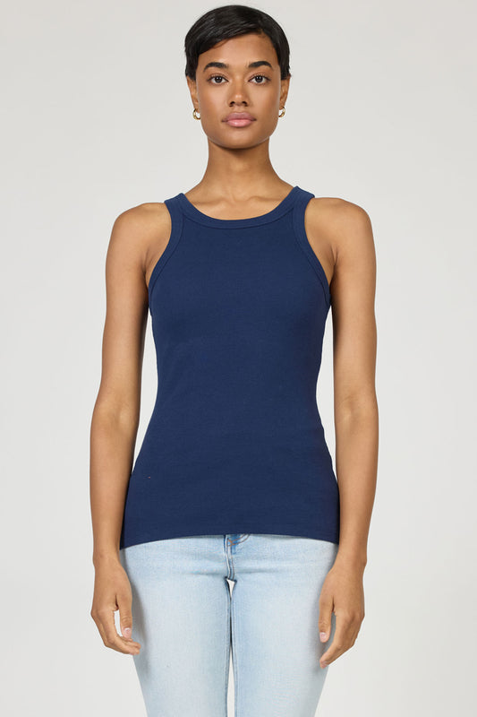 Tamia Ribbed Tank in Black Iris by Dear John