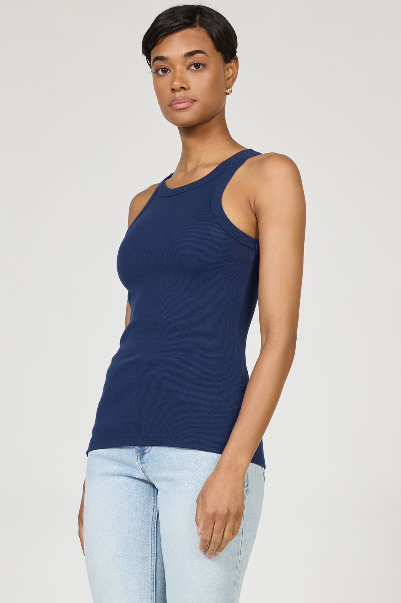 Tamia Ribbed Tank in Black Iris by Dear John