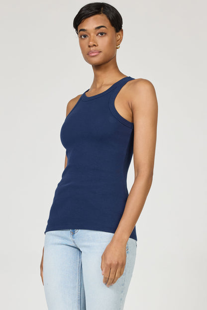 Tamia Ribbed Tank in Black Iris by Dear John