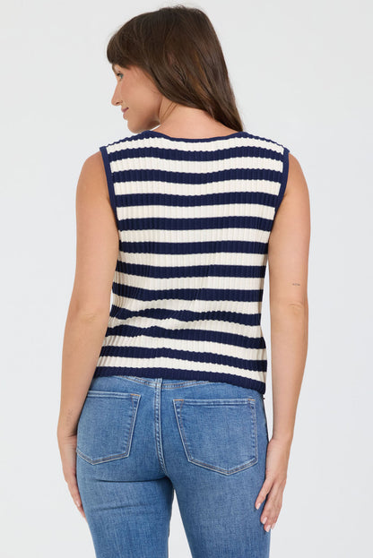 Celia Sweater Vest in Black Iris Stripe by Dear John