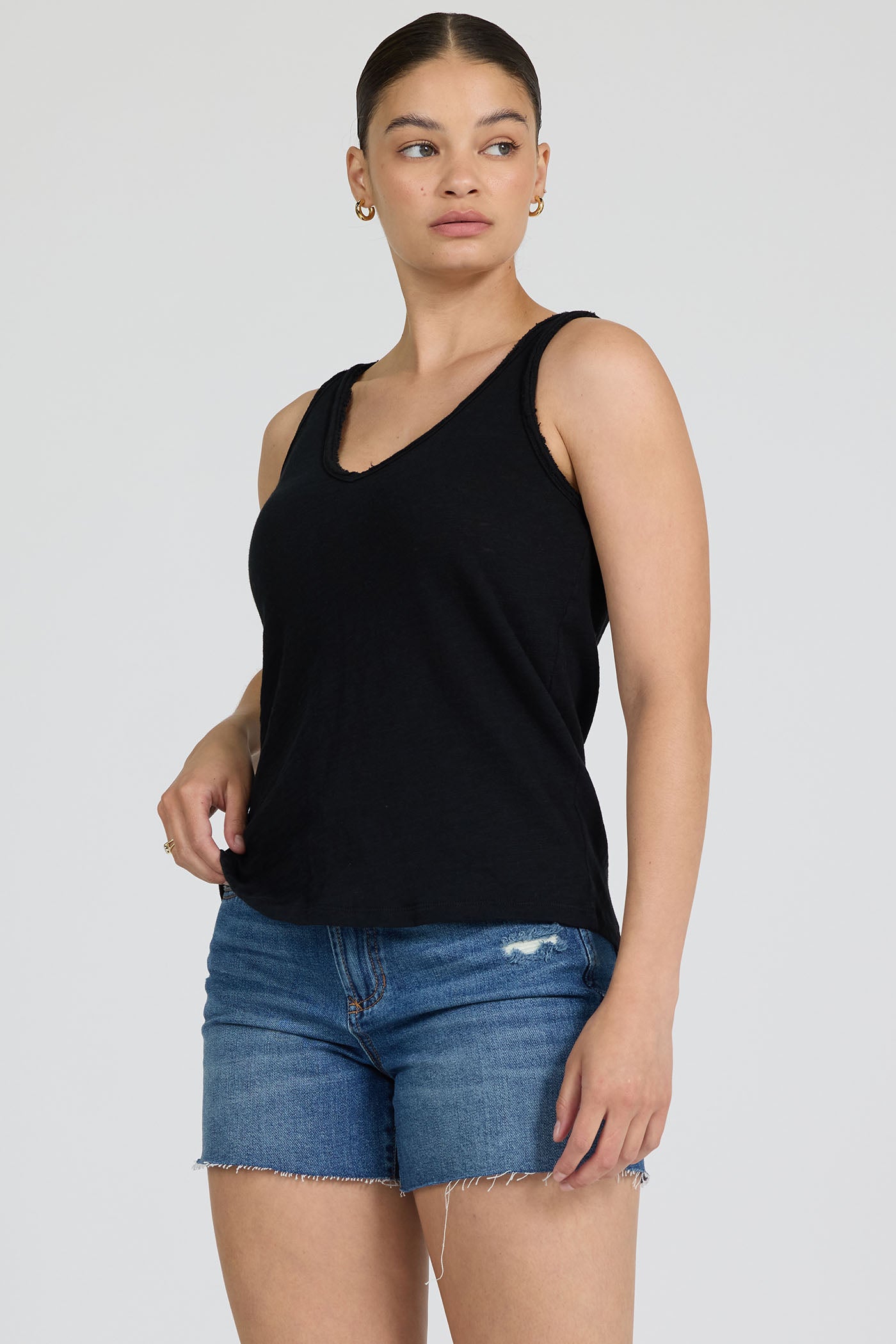 Sirena Slub Jersey Tank in Black by Dear John