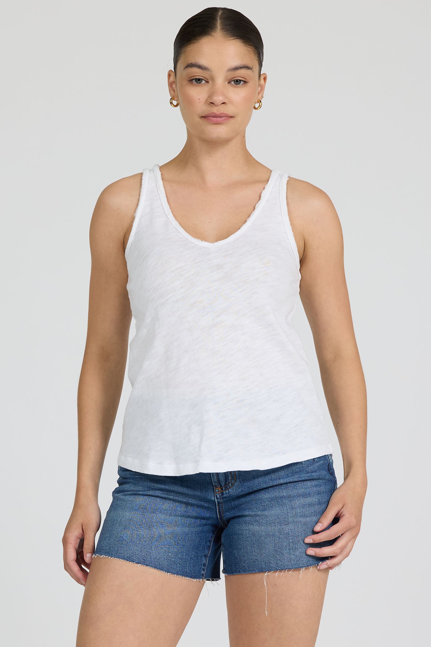 Sierna Slub Jersey Tank in White by Dear John