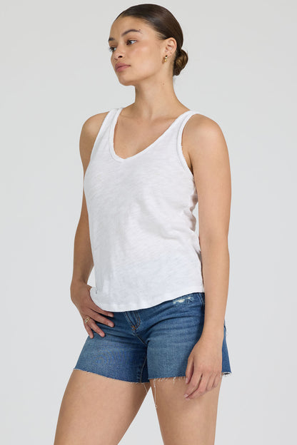 Sierna Slub Jersey Tank in White by Dear John