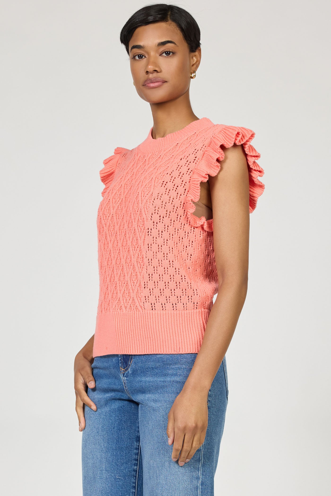 Tilly Sweater Top in Peachy Coral by Dear John
