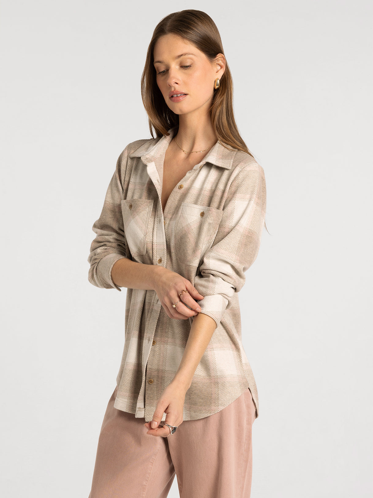 Lewis Shirt in Sand Taupe Plaid by Thread & Supply