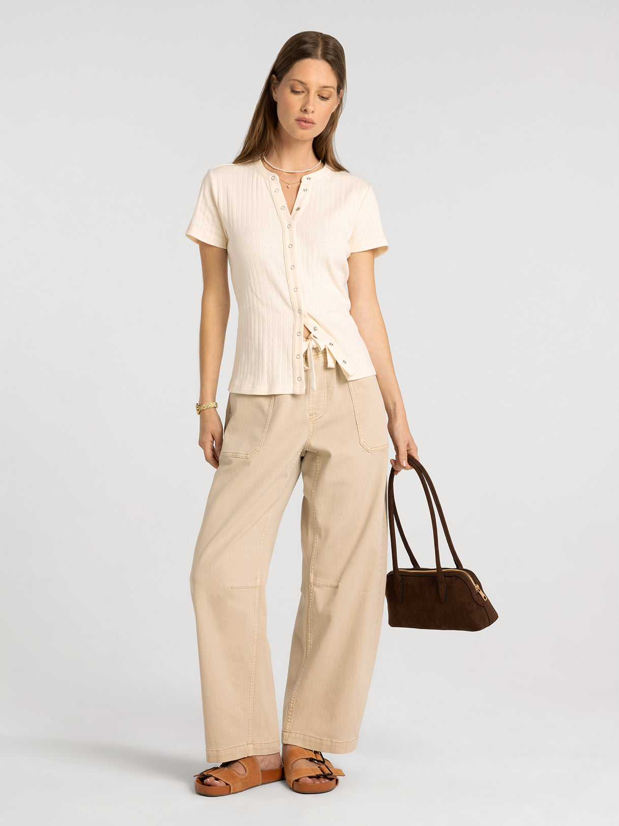 Avril Barrel Leg Pants in Khaki by Thread & Supply