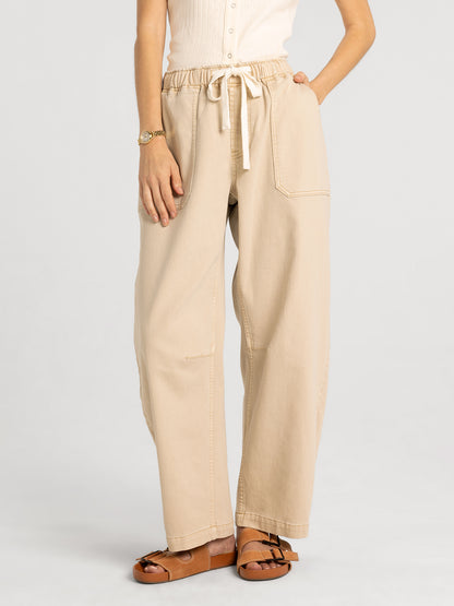 Avril Barrel Leg Pants in Khaki by Thread & Supply