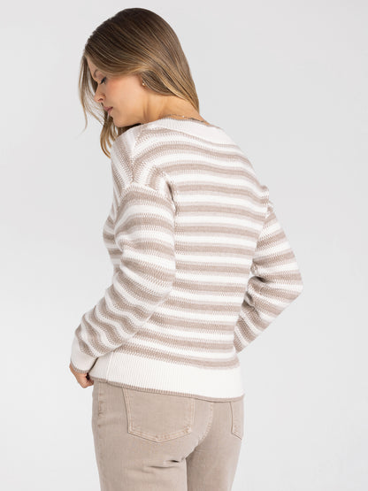 Hollis Sweater in Ivory Beige Stripe by Thread & Supply