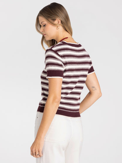 Welles Top in Cream Maroon Stripe by Thread & Supply
