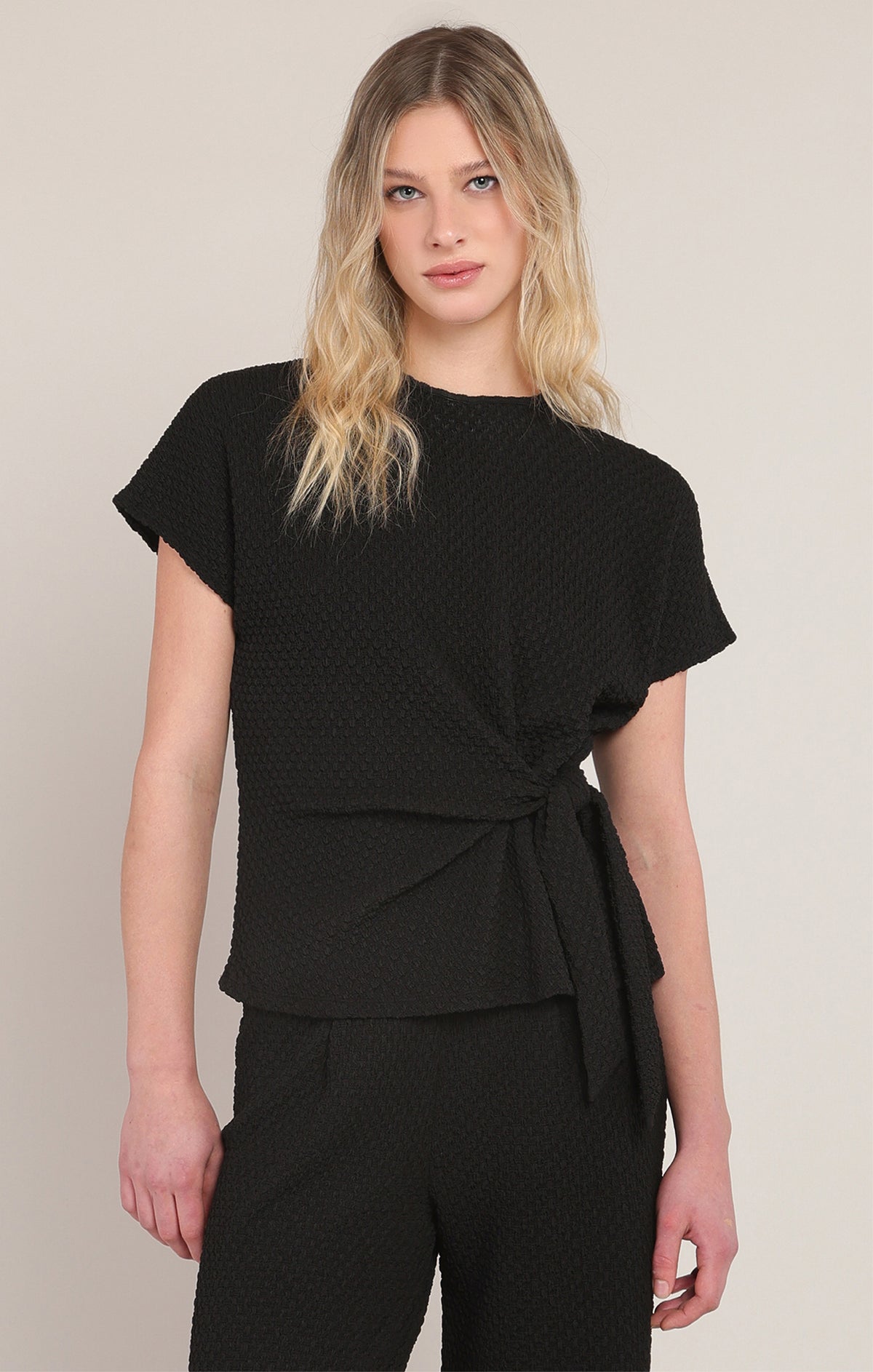 After Hours Textured Tie Top in Black