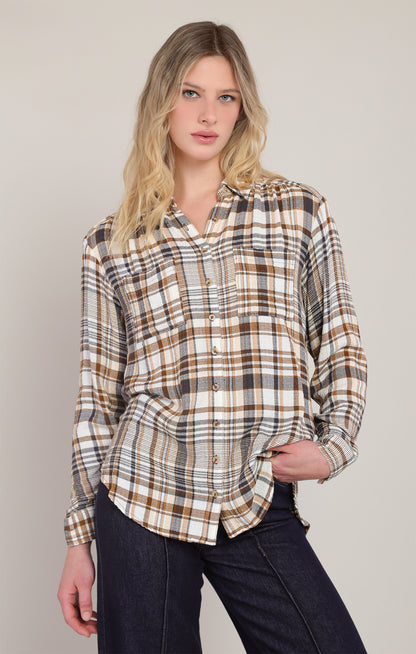 Harvest Moon Plaid Shirt in Brown & Navy