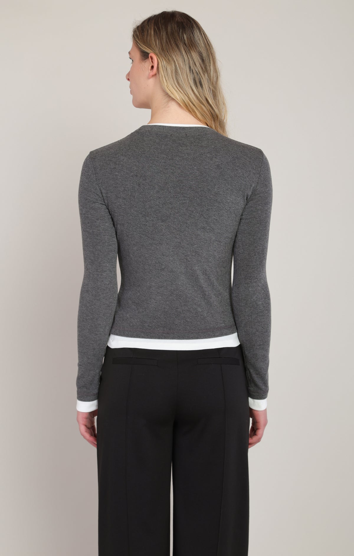 Layered Look Knit Top in Charcoal Heather