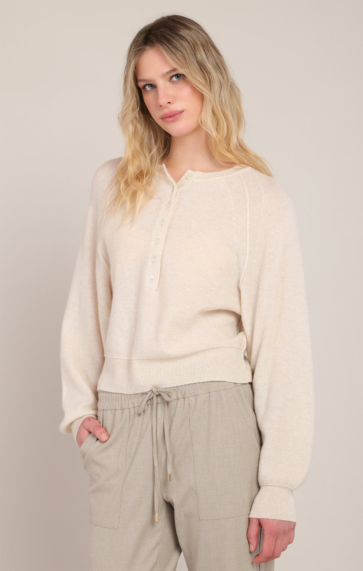 Cozy Company Henley Sweater in Pearl