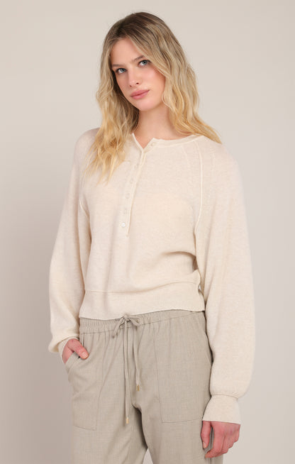 Cozy Company Henley Sweater in Pearl