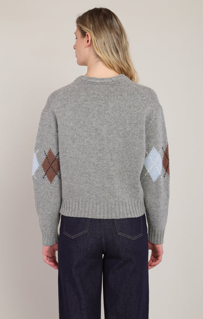Prep Talk Argyle Sweater in Grey