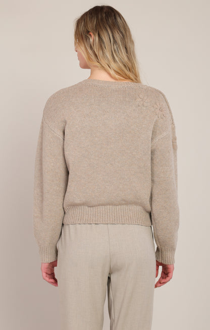 Daisy Days V-Neck Sweater in Soft Oatmeal
