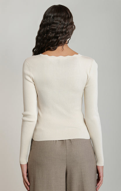 Softly Scalloped Sweater Top in Birch by Dex