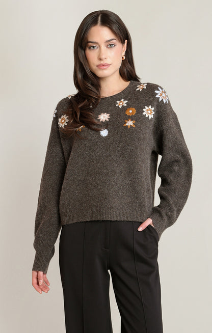 Freshly Picked Floral Sweater in Espresso Heather by Dex