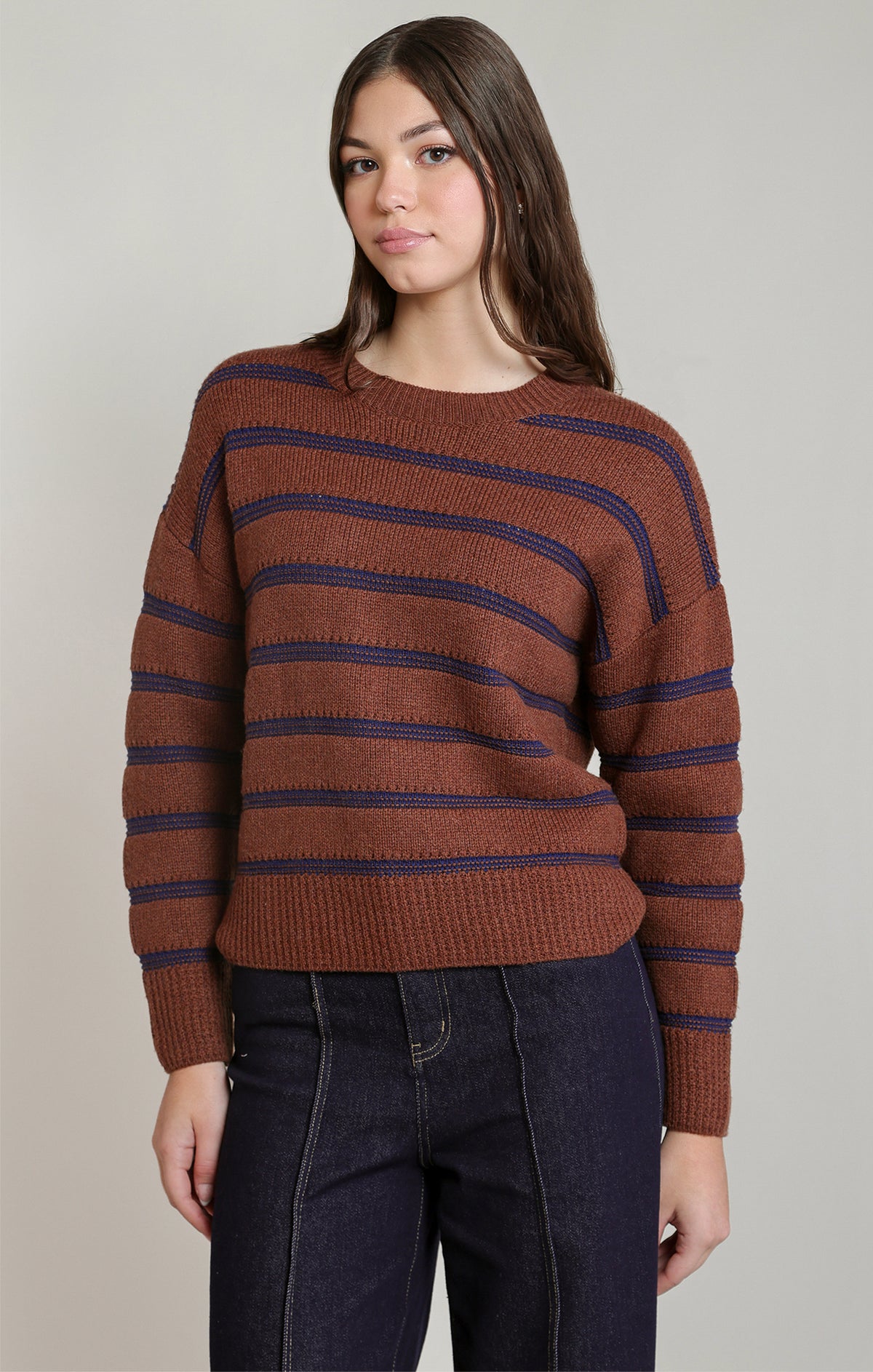 Autumn Lines Sweater in Rustic Brown & Blue by Dex