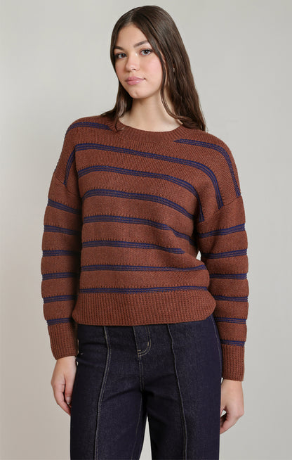 Autumn Lines Sweater in Rustic Brown & Blue by Dex