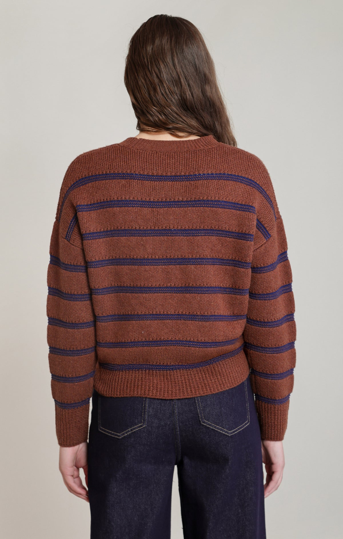 Autumn Lines Sweater in Rustic Brown & Blue by Dex