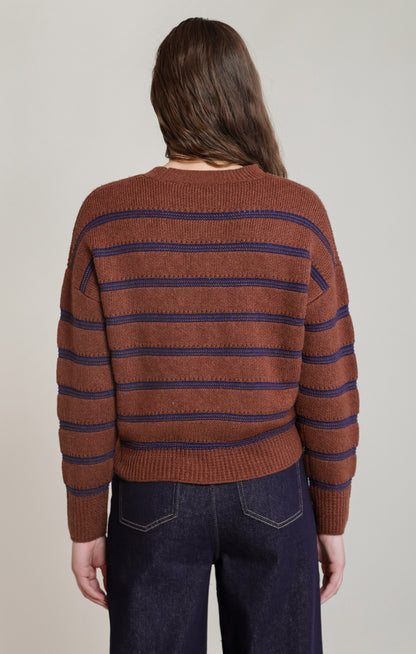 Autumn Lines Sweater in Rustic Brown & Blue by Dex